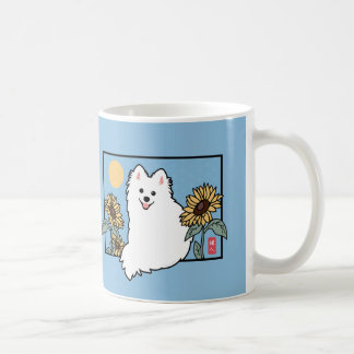 Caneca De Café Feliz Cachorro Spitz com Soma Girassóis