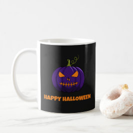 Caneca De Café Feliz Café De Halloween Com Pumpkin Roxo