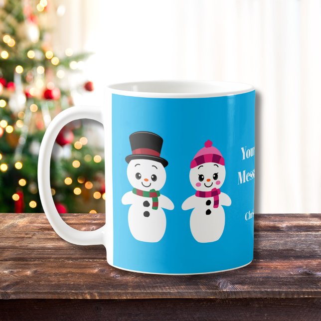 Caneca De Café Feliz Café Mug de Natal (Customize this cute Snow Couple with your own text.)