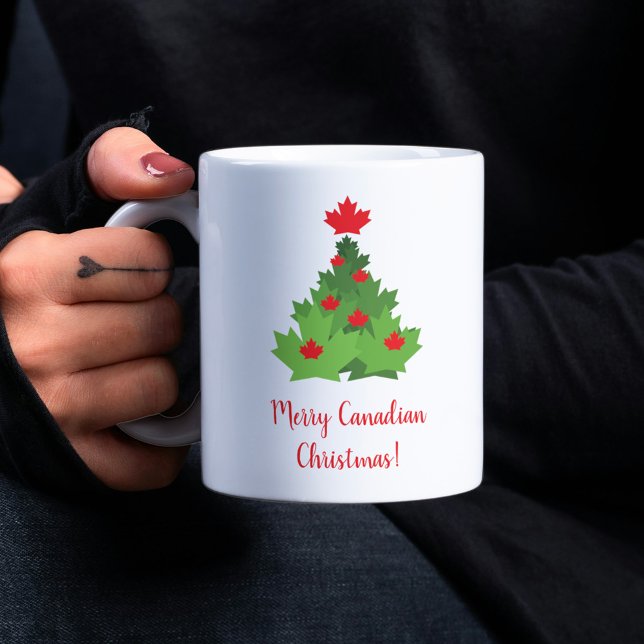 Caneca De Café Feliz canadense Maple Leaf Flag Christmas (Criador carregado)