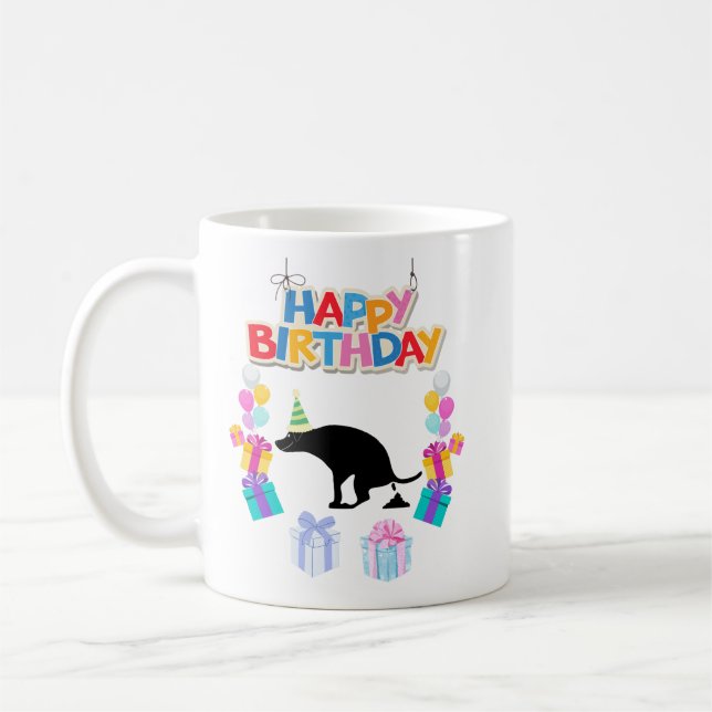 Caneca De Café Feliz Cão Pooping de Aniversário (Esquerda)
