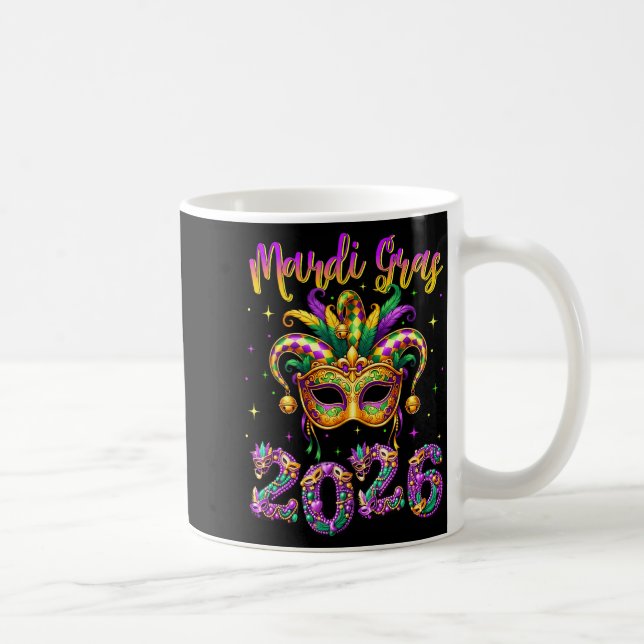 Caneca De Café Feliz Carnaval de Mardi Gras 2026 Chapéu de Bobo H (Direita)