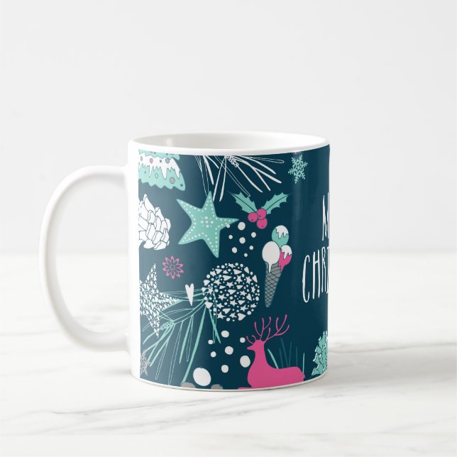 Caneca De Café Feliz cartão de Natal com flocos de neve e símbolo (Esquerda)