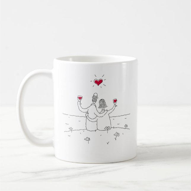 Caneca De Café Feliz Casamento Aniversário Vermelho Casal Casado (Esquerda)