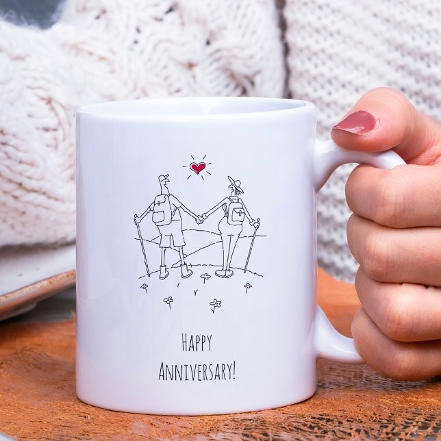Caneca De Café Feliz Casamento de Aniversário Vermelho (Criador carregado)