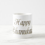 Caneca De Café Feliz Chanukah Hanukkah, Dourada Tipografia Elegan<br><div class="desc">Feliz Ouro Chanukah Hanukkah Texto Tipografia Elegante Festa de Luzes Chanukah Mug</div>