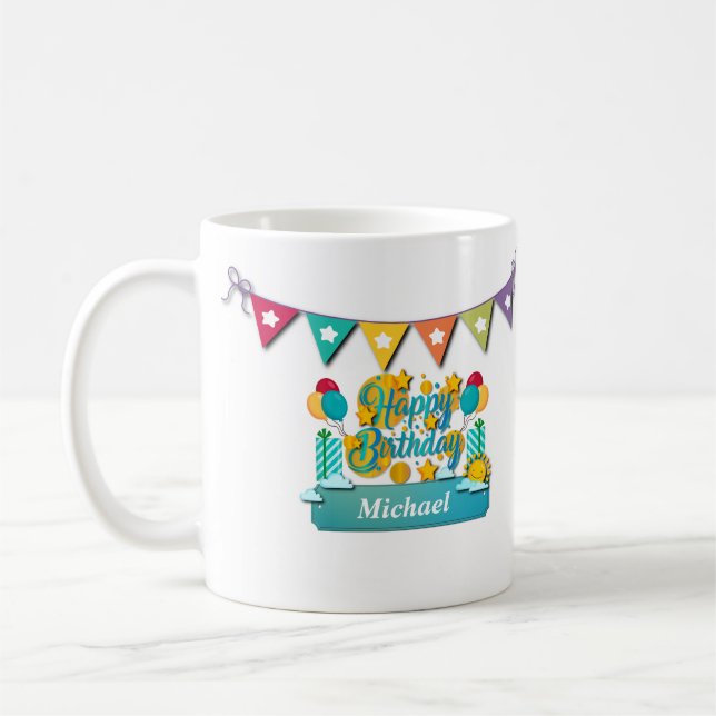 Caneca De Café Feliz Comboio De Aniversário Com Bichinhos (Esquerda)