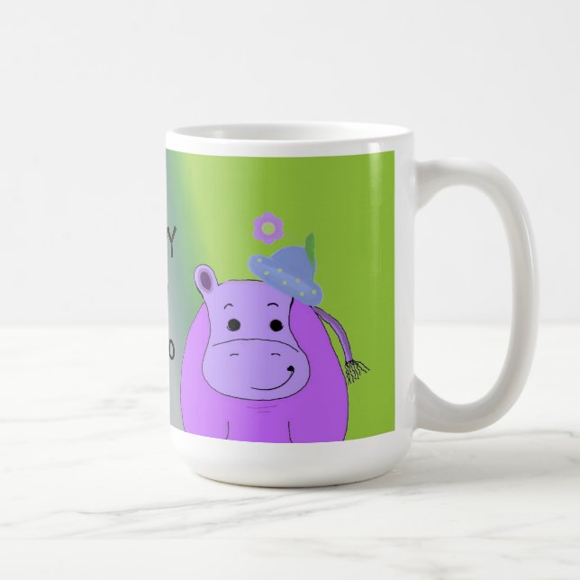 Caneca De Café Feliz como Hippo - Hippopotâmio Roxo (Direita)