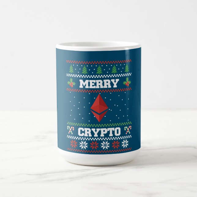 Caneca De Café Feliz Crypto Eethum Ugly Christmas Sweater (Centro)