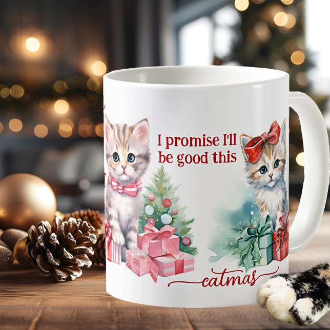 Caneca De Café Feliz de Gatinhos Fofos Natal (A cute girly mug featuring a watercolor painting of kittens. A delightful Christmas gift)