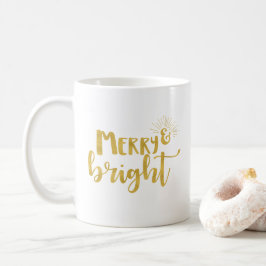 Caneca De Café Feliz de Natal e Tipografia Dourada Bright Faux