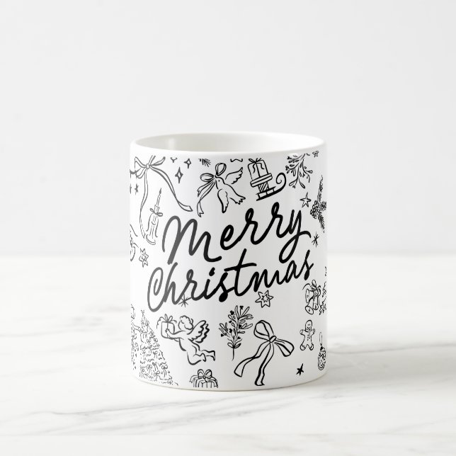 Caneca De Café Feliz Desenhar de Mão de Natal (Centro)