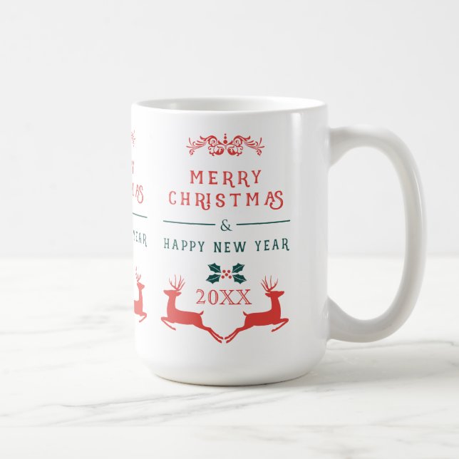 Caneca De Café Feliz Design de texto de Natal e Reindeer (Direita)