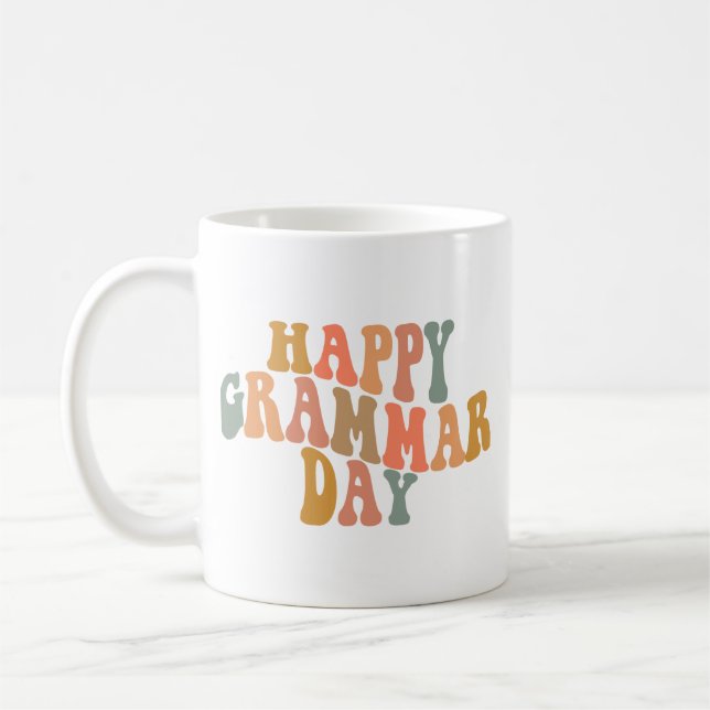 Caneca De Café Feliz Dia da Gramática, Retro Wavy (Esquerda)