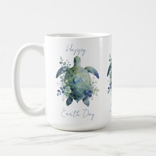 Caneca De Café Feliz Dia da Terra Design de Tartaruga (Esquerda)