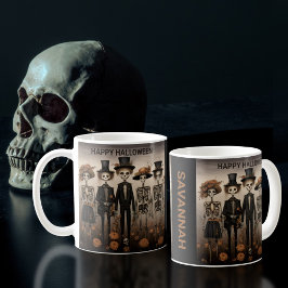 Caneca De Café Feliz Dia das Bruxas da Família Skeleton assustado