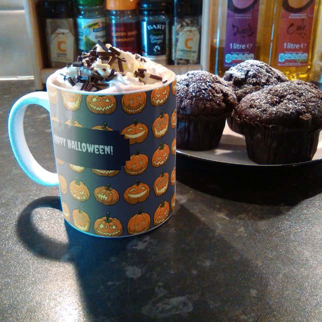 Caneca De Café Feliz Dia das Bruxas! Jack O Lantern Pumpkin Patte (Criador carregado)