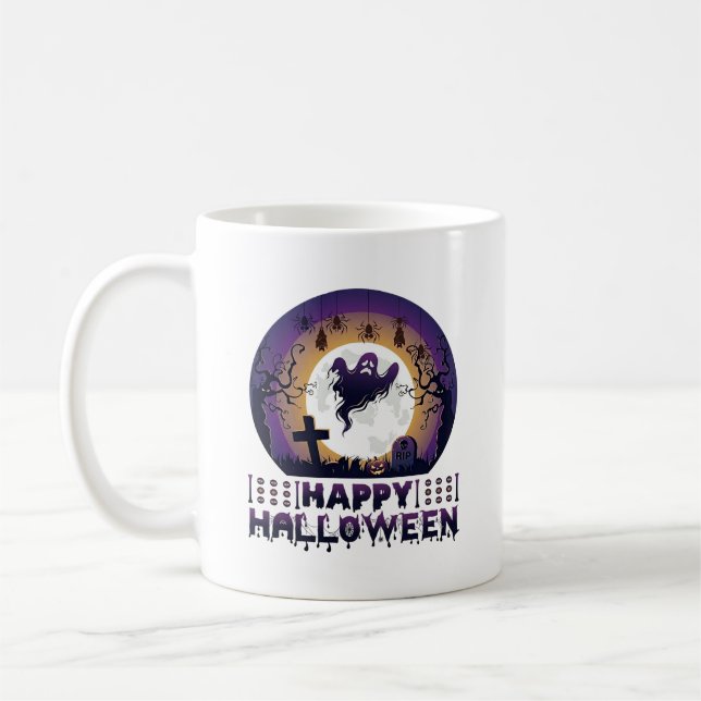 Caneca De Café Feliz Dia das Bruxas Morcegos Aranhas_1 (Esquerda)