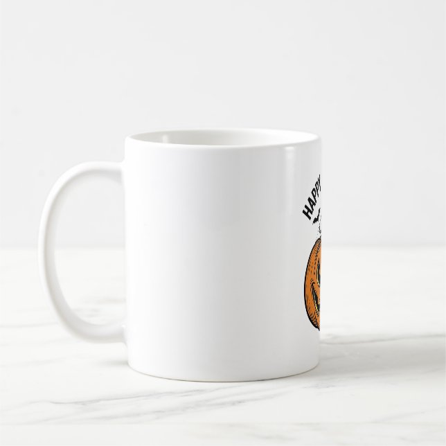 Caneca De Café Feliz Dia das Bruxas Rosto de Abóbora Design Vetor (Esquerda)