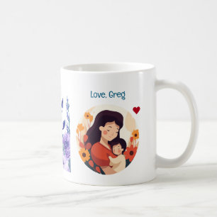 Caneca De Café Feliz Dia das Mães + Ano! Floral, Mãe e Filho