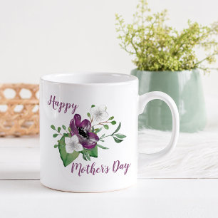 Caneca De Café Feliz Dia das Mães com Spray de Flores Aquarela