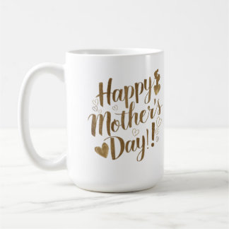 Caneca De Café Feliz Dia das Mães Coração de Letra Dourada