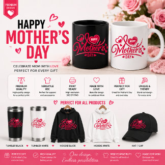 Caneca De Café Feliz Dia das Mães Design com Rosas e Corações