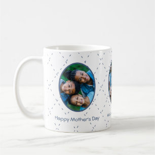 Caneca De Café Feliz Dia das Mães Dusty Blue e Branco