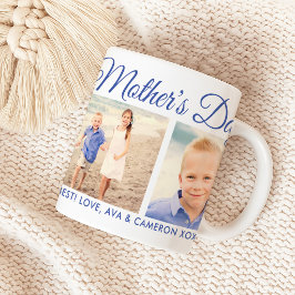 Caneca De Café Feliz Dia das Mães Mamãe Foto Azul Script