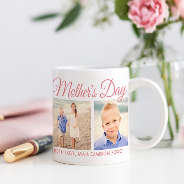 Caneca De Café Feliz Dia das Mães Mamãe Foto em Script Rosa (Criador carregado)