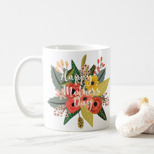 Caneca De Café Feliz Dia das Mães Moderno Colorido Script Floral