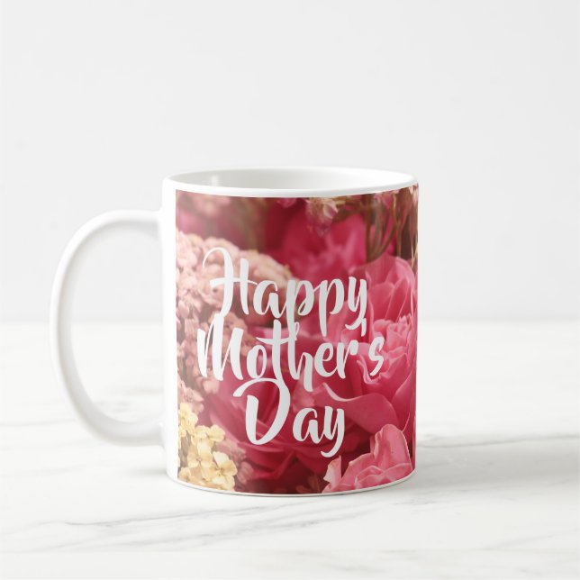Caneca De Café Feliz Dia das Mães Rosas do Coração (Esquerda)