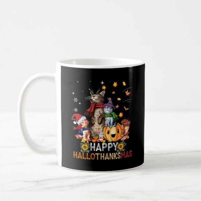 Caneca De Café Feliz Dia de Ação de Graças Gato Feliz de Hallotha (Esquerda)