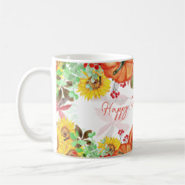 Caneca De Café Feliz Dia de Ação de Graças Pumpkin Floral
