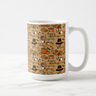 Caneca De Café Feliz Dia de Ação de Graças Themed Mug w/Tan Ba
