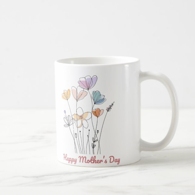 Caneca De Café Feliz Dia de as mães Mug - Um Bonito Presente Flor (Direita)