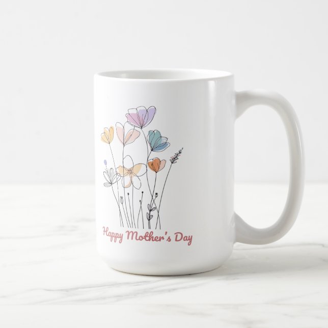 Caneca De Café Feliz Dia de as mães Mug - Um Bonito Presente Flor (Direita)
