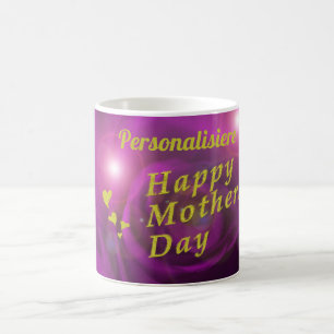 Caneca De Café feliz dia de as mães roxo e texto dourado persona
