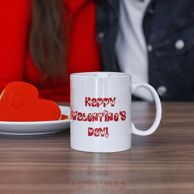 Caneca De Café Feliz dia de os namorados com Corações (Happy Valentine's Day with Hearts Coffee Mug)