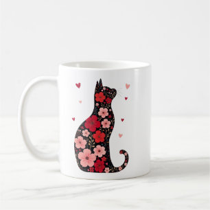 Caneca De Café Feliz Dia de os namorados de Gato Floral do Dia de