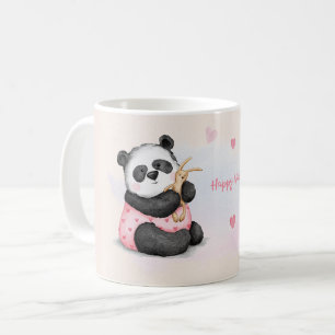 Caneca De Café Feliz dia de os namorados Watercolor Heart Panda B