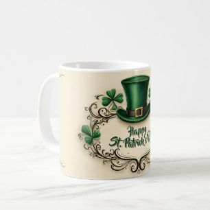 Caneca De Café Feliz Dia de São Patrício Design de Trevo