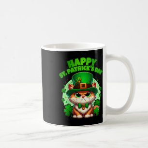 Caneca De Café Feliz Dia de São Patrício Gato Trevo Com Chapéu