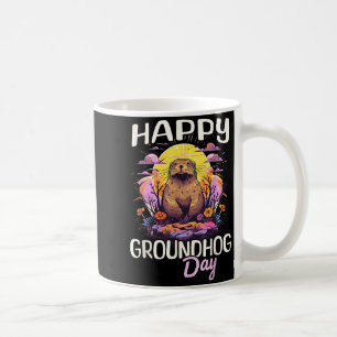 Caneca De Café Feliz Dia do Groundhog Arte Gráfica Vintage Fofo p