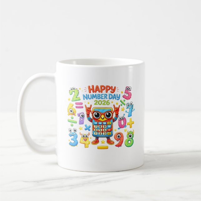 Caneca De Café Feliz Dia do Número Calculadora de Matemática Desi (Esquerda)