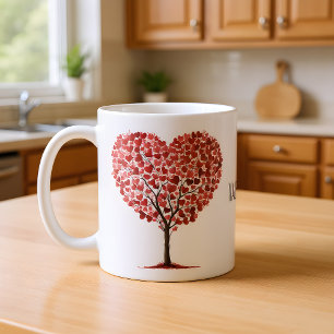 Caneca De Café Feliz Dia dos Namorados Árvore de Corações Vermelh