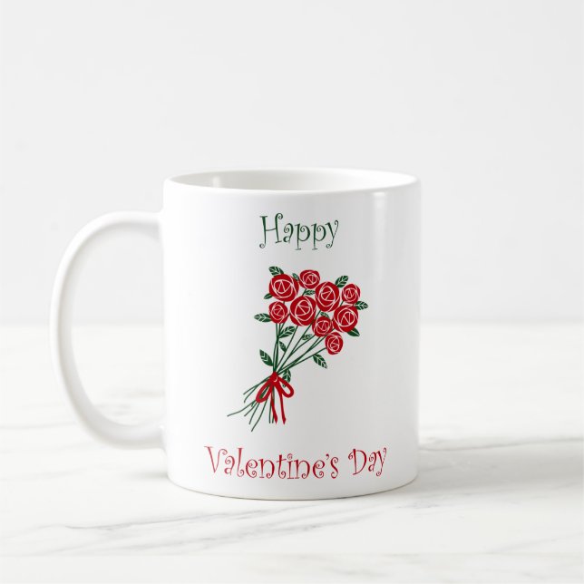 Caneca De Café Feliz Dia dos Namorados Buquê De Flores Vermelhas (Esquerda)