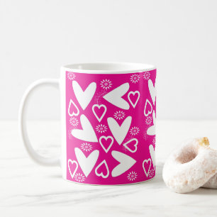 Caneca De Café Feliz Dia dos Namorados Corações Brancos