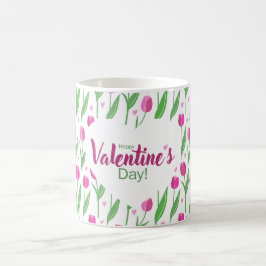 Caneca De Café Feliz Dia dos Namorados Tulipas Rosa