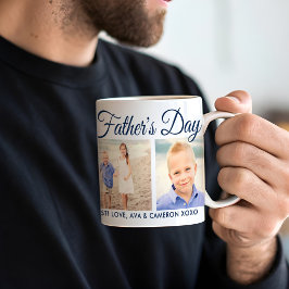 Caneca De Café Feliz Dia dos Pais Colagem de Fotos com Letra Navy